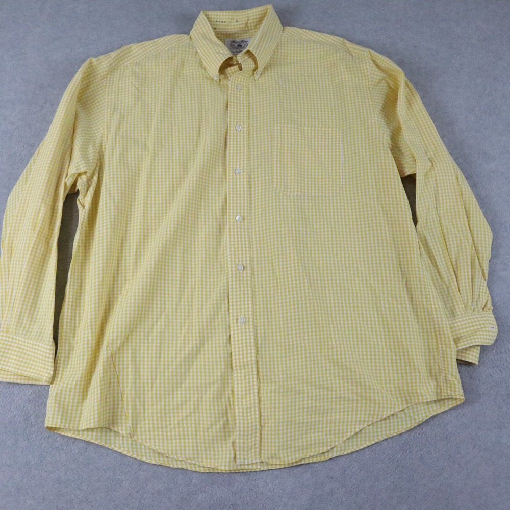 Brooks Brothers Sport Shirt Mens Large Pocket Button Yellow Gingham Long Sleeve